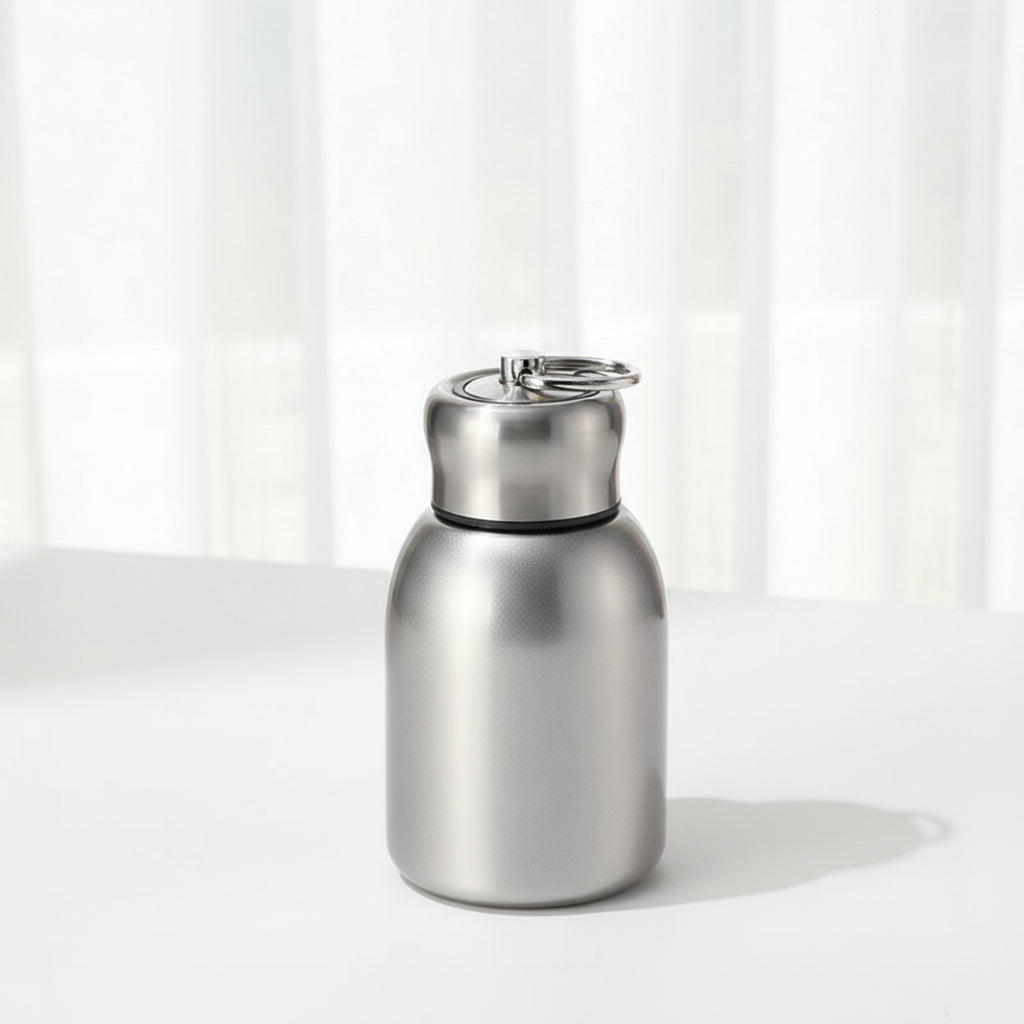Mini gourde facile a transporter couleur gris inox isotherme mug